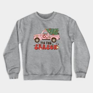 Retro 70s Pink Christmas Pickup Truck Crewneck Sweatshirt